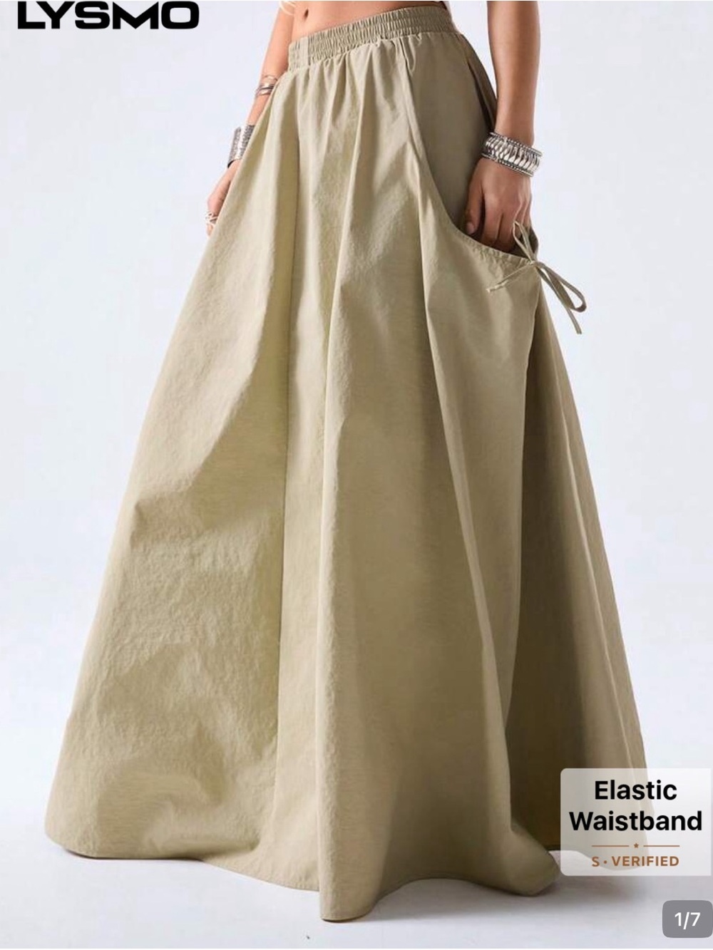 Women's Elastic Waist Maxi Skirt in Khaki